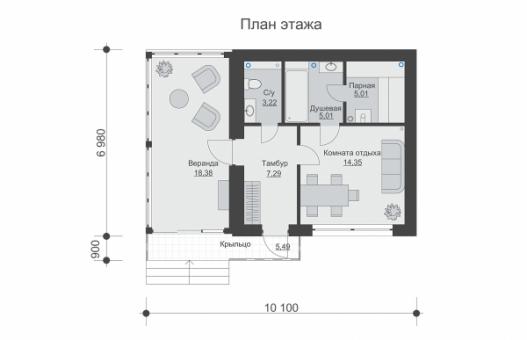 Баня с верандой и панорамным остеклением
