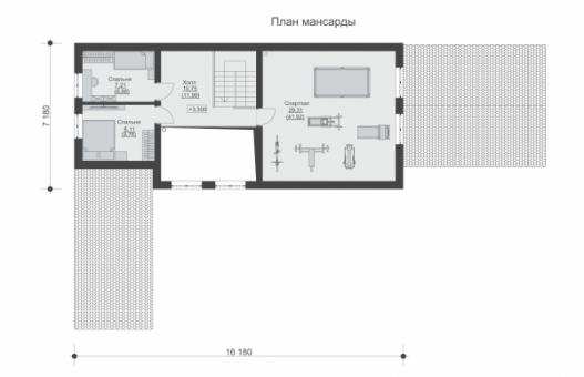 Одноэтажный дом с мансардой, навесами и гаражом на две машины